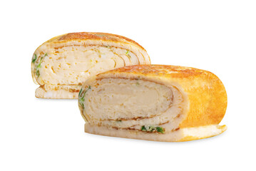 Korean egg rolls, traditional asian food on a white isolated background