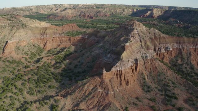 Canyon, Texas USA - June 3 2020: Aerial view of beautiful Palo Duro Canyon landscape in the Panhandle region of Texas - 4K Drone