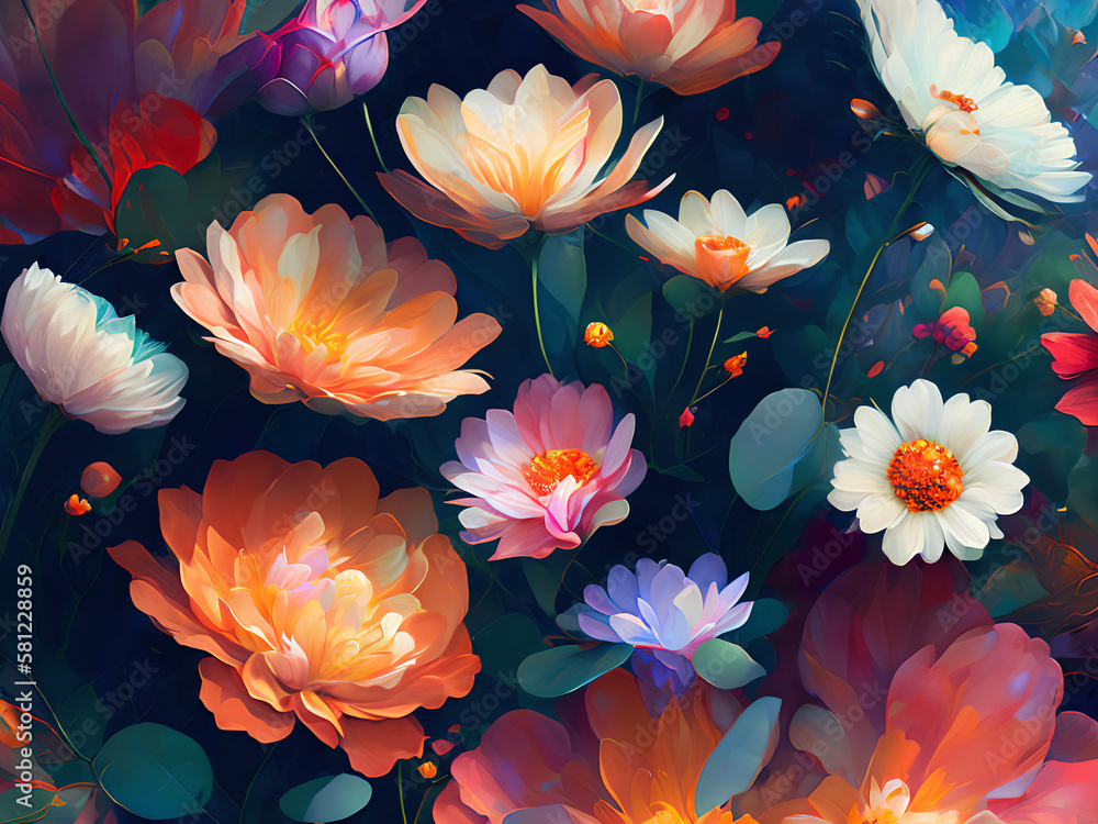 Poster seamless pattern with colorful flowers, seamless pattern with flowers, seamless pattern