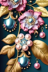 Fototapeta premium Flowers and pearls texture, made with generated ai