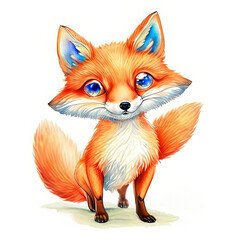 Obraz premium Watercolor Children Book Illustrations, Cute fox standing with white background, created with Generative AI technology 
