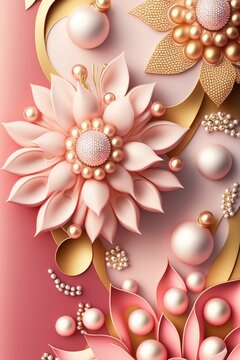 Beautiful floral and pearls background, made with generative ai