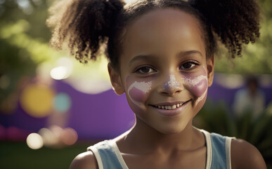 Smiling Girl with face painted created with Generative AI technology