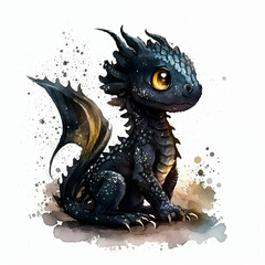 Cute little watercolor black baby dragon © Beast-Art-St