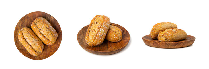 Grain Bread Isolated, Whole Buns with Seeds, Rustic Organic Cereal Bread Grain Bun