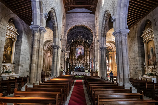 Interior of Our Lady of Oliveira Church (Nossa Senhora da Oliveira). Nossa Senhora da Oliveira is one of most significant examples of Gothic architecture. Guimaraes, Portugal. APRIL19, 2017.