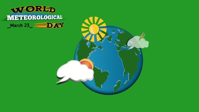 Meteorological Day.  World Meteorological Day, 23 March.  Animated video of the weather cycle of the world meteorological agency, cloudy, sunny, thunderstorm and rainy days.