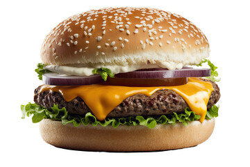 Beef Burger Isolated. Illustration AI Generative