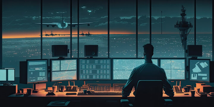 Diverse air traffic control team at work in a modern setting - Generative AI