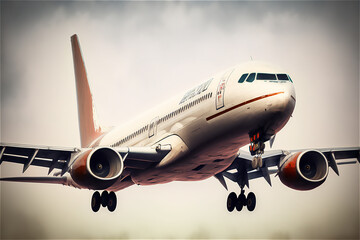 Obraz premium commercial airways business, flight airplane liner big commercial liner take off from airport. generative ai