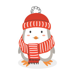 Winter penguin. Cute cartoon penguin in flat style. 
