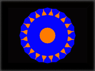 Abstract, Blue Sphere, with a Pale Orange Pattern, set against Jet Black, within a Border