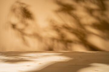 Mock up for presentation, branding products, cosmetics, food or jewellery. Empty table on brown...