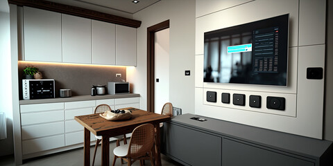 A home automation control station in a modern kitchen - Generative AI