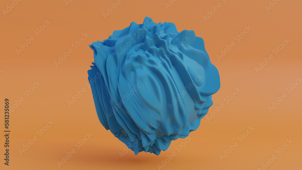Poster 3d rendering of an abstract sphere consisting of many hexagons. hexagons moving out create a wavy su