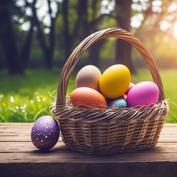 huevos de pascua en una canasta con flores, pascua 2023, huevos de pascua 2023 decorados en una canasta junto con flores, feliz celebraci&oacute;n de pascua