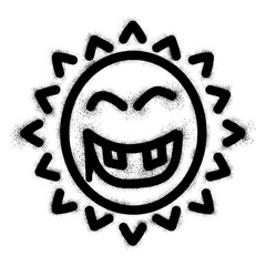 Smiling sun emoticon graffiti with black spray paint