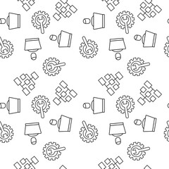 Vector seamless pattern of freelancer, programmer, wrench inside of gear on white background. It can be used for printing on various surfaces