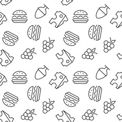 Vector repeating seamless pattern of grape, hamburger, egg, cheese for wallpapers, wrappers, postcards, backgrounds