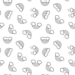 Monochrome vector seamless pattern of simple rainbows drawn with black thin line for web sites and polygraphy