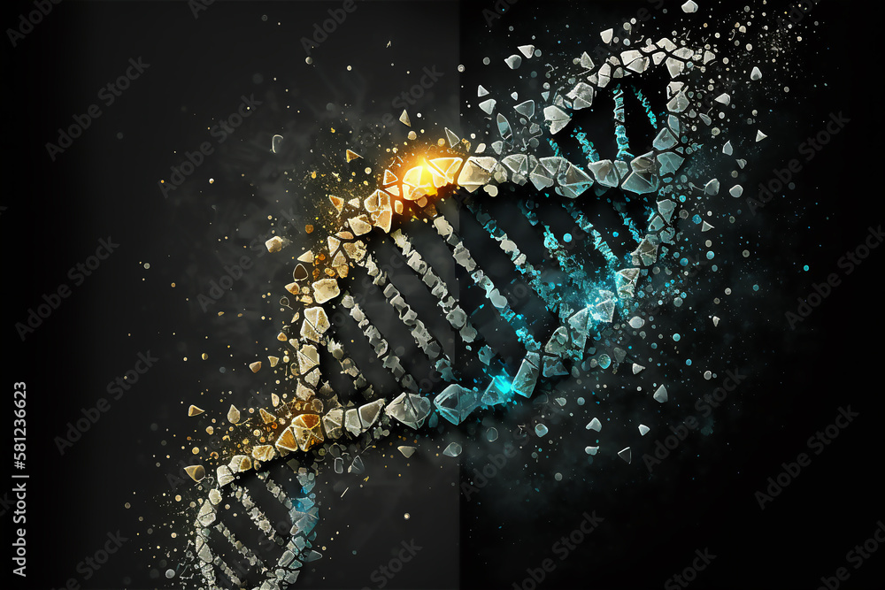 Poster DNA helix illustration structure in color DNA molecules. generative ai.