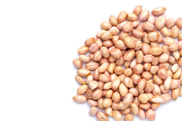 Raw peanuts on white background.