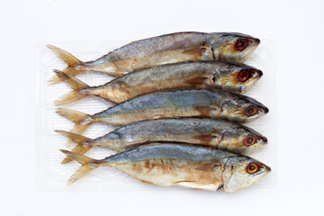 Salted fish on white background.