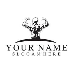 Bodybuilder male silhouette isolated on white background vector illustration. Vector fitness gym 