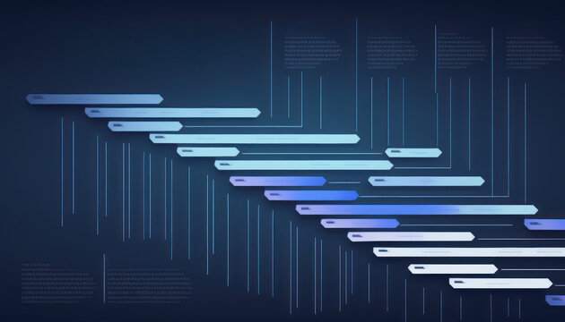 Dark blue-themed project management template with Gantt chart planning schedule with tasks and milestones for business presentations - Generative AI