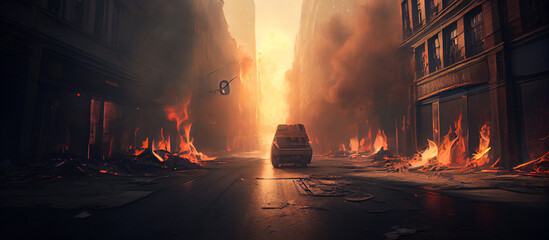 Burning city. Apocalypse. Generative Ai