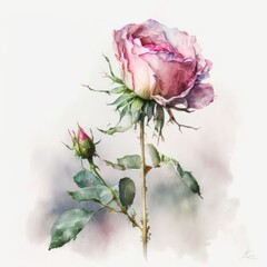 a watercolor wild rose illustration, botanical illustration, branches, nature, spring-themed illustration, generative ai