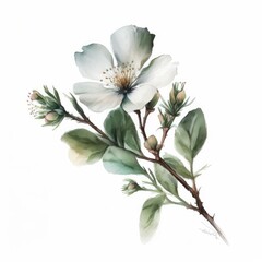 a watercolor wild rose illustration, botanical illustration, branches, nature, spring-themed illustration, generative ai