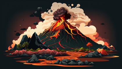 lava coming out of volcano, nature, landscape, mountain Generative AI, Generativ, KI