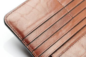 Edge of brown leather wallet