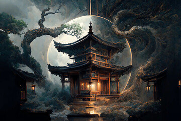chinese temple at night