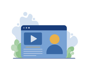 Video lessons, video tutorials. A screen with play button, media player. Vector illustration Concept of video marketing, online cinema. Vector illustration for UI, web banner, mobile app   	