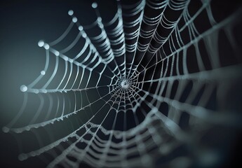 Spiderweb On Black Darkness - Halloween Background - Real Cobweb, generative ai
