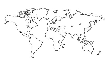 World map silhouette outline isolated on white background. Vector illustration