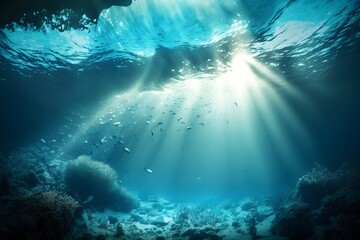 underwater scene with rays of light