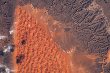 Sahara Desert in Algeria aerial view. Earth landscape. Selective focus included. Elements of this image furnished by NASA. Selective focus included.