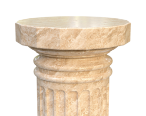 Brown marble column pedestal isolated on transparent background