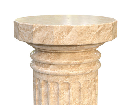 Brown marble column pedestal isolated on transparent background