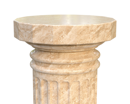 Brown marble column pedestal isolated on transparent background