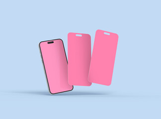 Render of smartphone and some separated screens floating on transparent background. ui ux app concept.