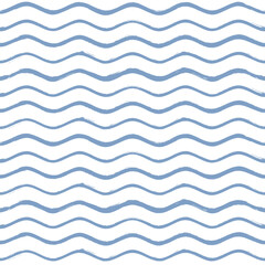 Seamless Wave Pattern, Hand drawn water sea vector background. Wavy beach print, curly grunge paint lines, watercolor stripes