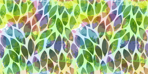 Fototapeta na wymiar Watercolor leaves seamless vector pattern. Spring leaves background, blue texture jungle print