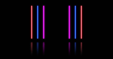 Image of orange, blue and pink neon lines on black background