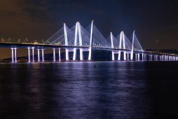 Tarrytown, NY - USA - February 2, 2023: Night photo of the Governor Mario M. Cuomo Bridge, spanning...