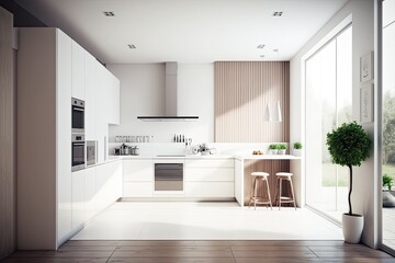 Fototapeta na wymiar Design idea - clean minimalist modern kitchen interior - Generative AI