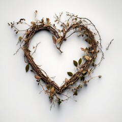 Fototapeta premium a heart wreath illustration with leaves, branches, nature, spring-themed illustration, Generative AI